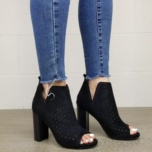 Perforated Block Heel Sandal Ankle Bootie